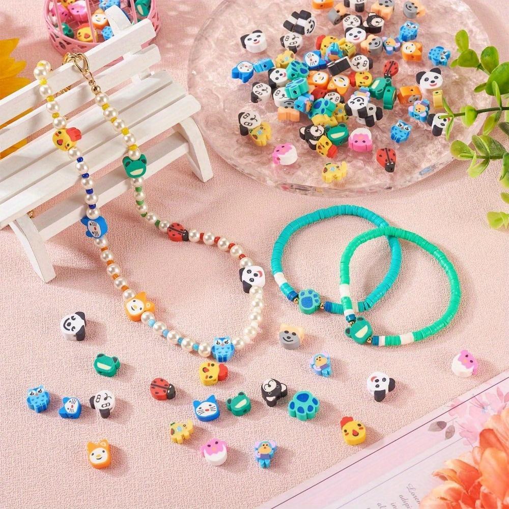 30/50/100 Animal Themed Polymer Clay Beads, Dog, Cat, Panda, Frog, Elephant, Monkey, Spacer Beads, DIY Necklace, Bracelet, Keychain, Jewelry Making