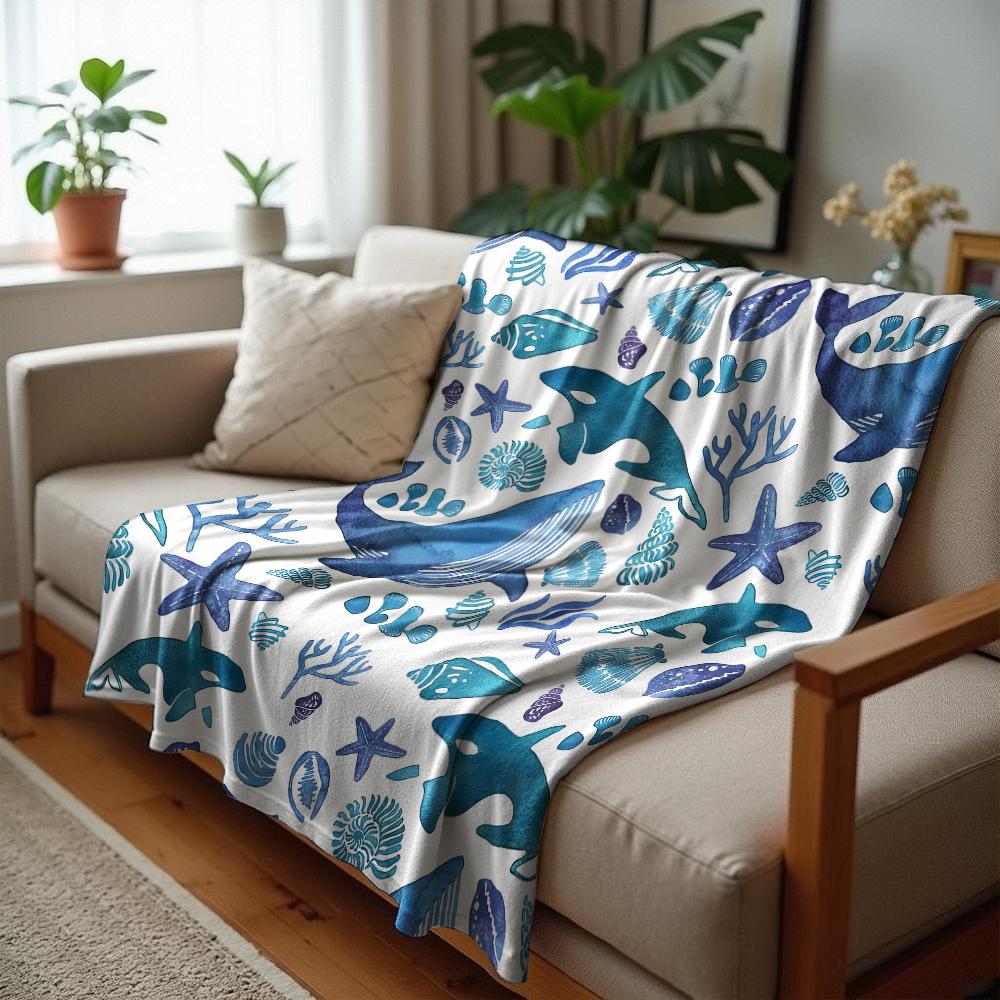 Türkis Ozean Seestern Muschel Anime Cartoon Flanell Decke Weiche Warme Überwurfdecke für Schlafzimmer Sofa Auto Kinder Urlaubsgeschenk