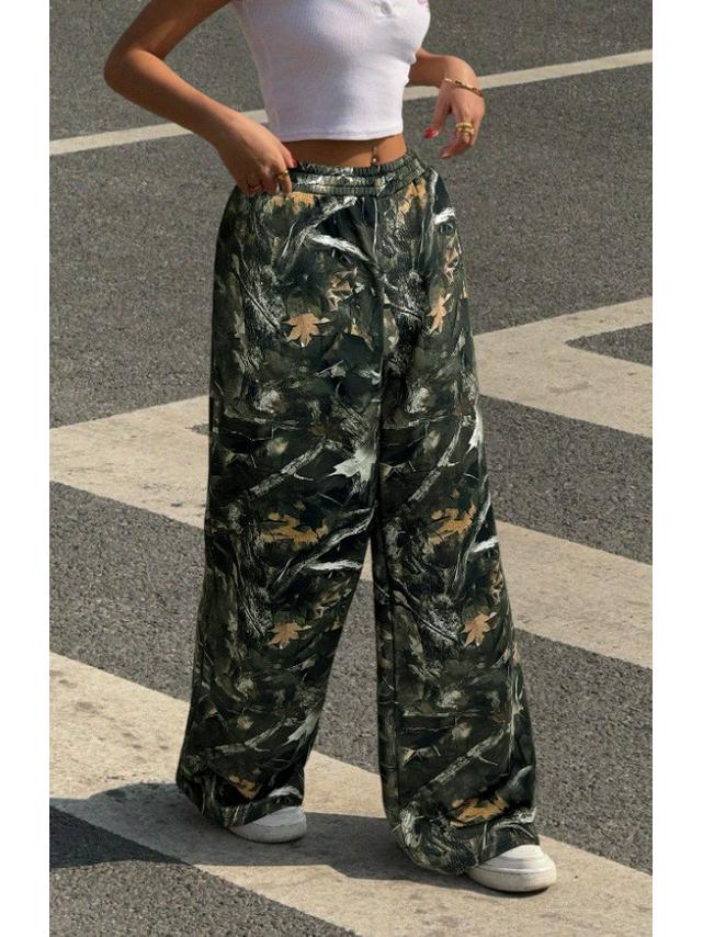 

Y2K Fashion Retro Print Wide-Leg Pants with Elastic Waistband - Women s Casual Slimming Bottoms XL чёрный