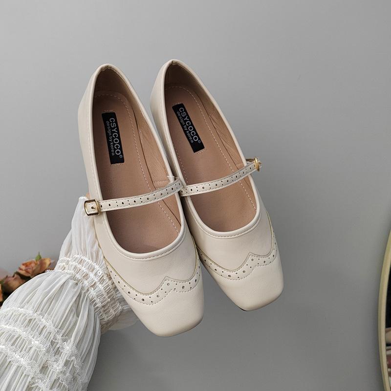 Fashion IPPEUM Women Flat Shoes Red PU Leather Square Toe Ballet Flats Lolita Shoes Mary Janes