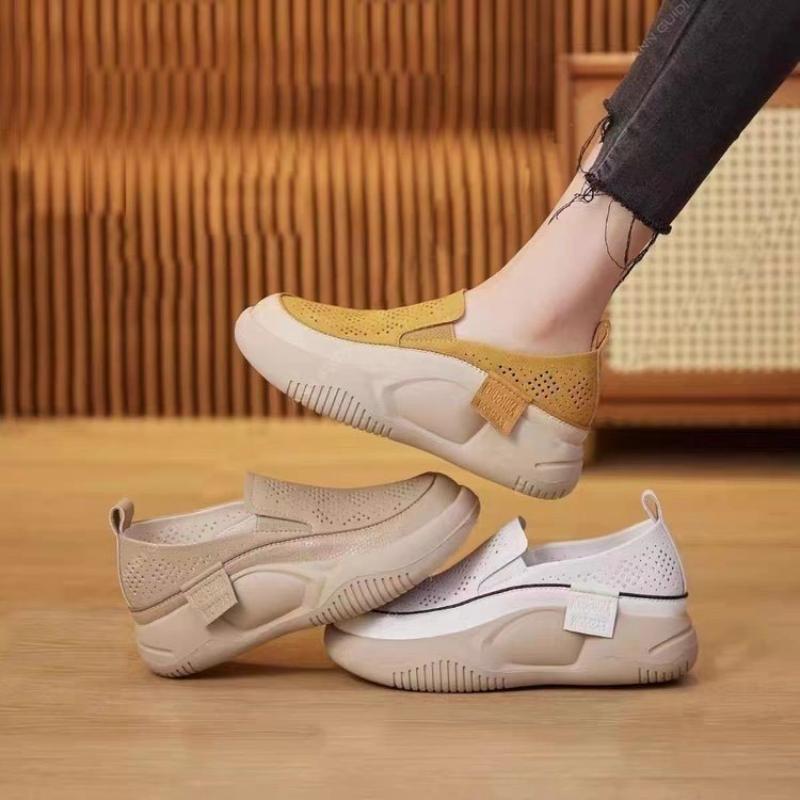 Autumn Casual Loafers for Women Thick-soled Slip-on Breathable Soft Leather Retro Single Shoes for Women