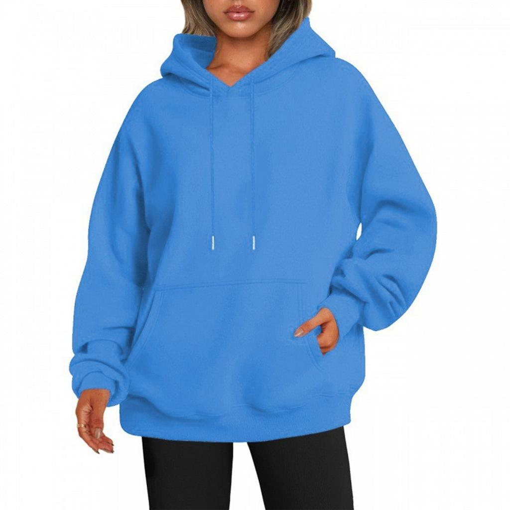 Women's Fashion Solid Color Hooded Loose Plug Sleeve Drawstring Loose Sweatshirt