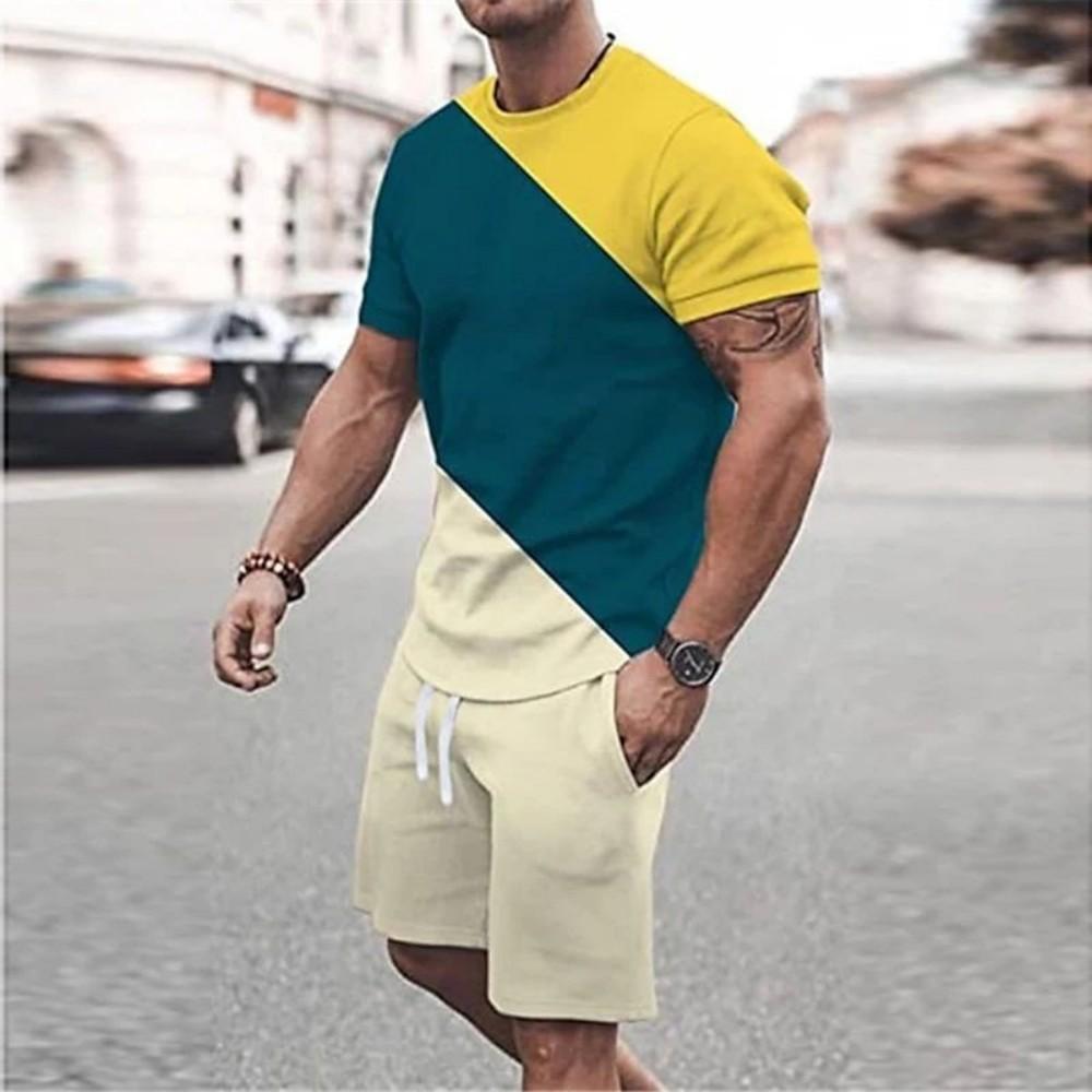 Summer Men's Casual Breathable Round Neck Sports T-shirt Y2K Shorts Outdoor Fashion Sports Two-piece Set