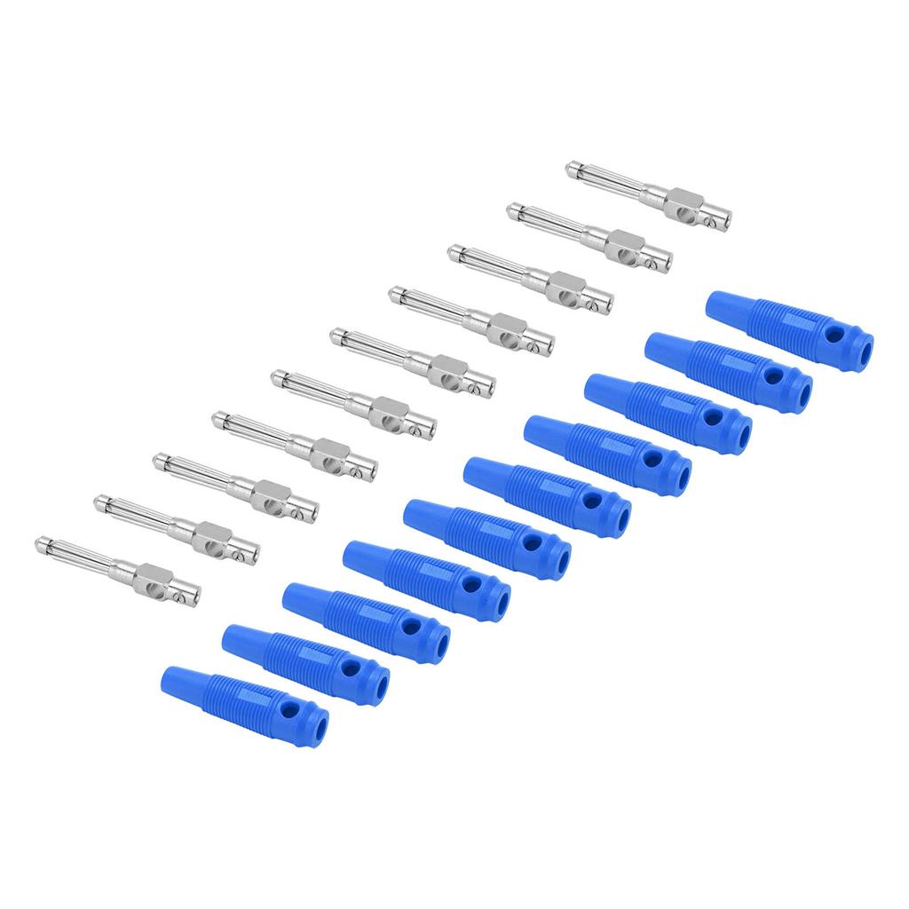 10Pcs 4mm 7Pin Banana Plug Copper 1000V 32A Stackable Male Plugs with Soft Sleeve Screw TightBlue