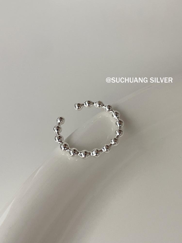 Su Chuang S925 Sterling Silver Bead Ring for Women - Cool, High-End, Round Bead Stacking Index Finger Design