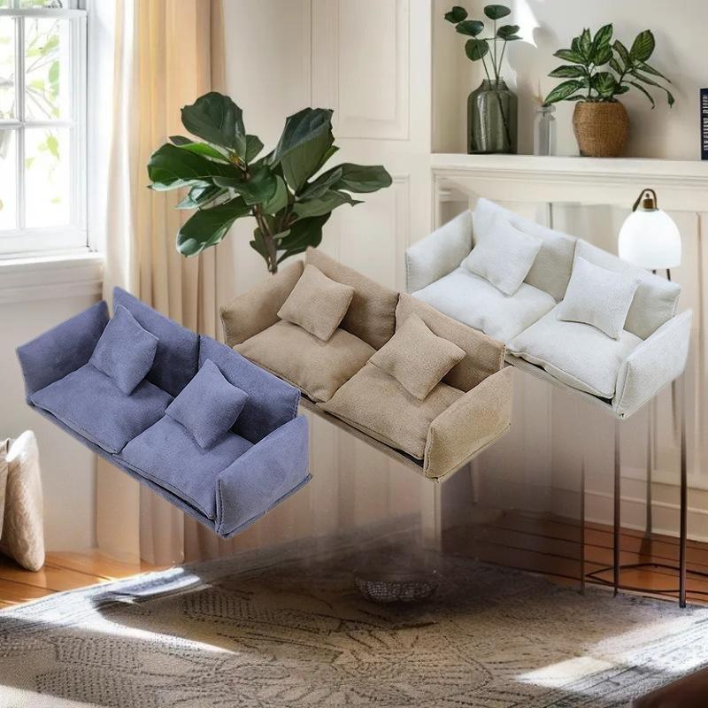 1 Set 1:12 Mini Dollhouse Furniture Italian Leather Sofa Simulation Miniature Living Room Chairs Decor Kids Pretend Play Toy