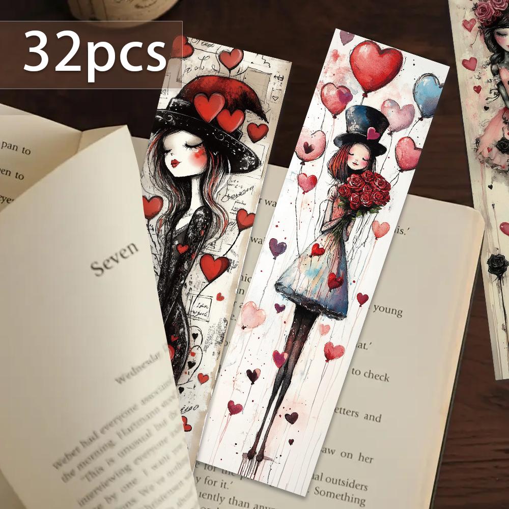 32pcs, heart-shaped girl bookmark, suitable for back-to-school season, Christmas, Halloween, teachers, readers, birthdays.