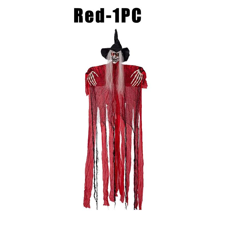 Halloween Decorations Hanging Witch with Motion Sensor Sound and Light Scary Red Dressed Witch Hanging Ghost for Spooky Party