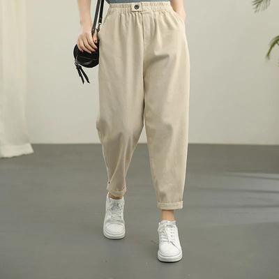 Damen Frühlings- und Herbst-Neun-Punkt-Harenhosen Locker und Schlankmachend Einfarbig Lässig Karottenhosen