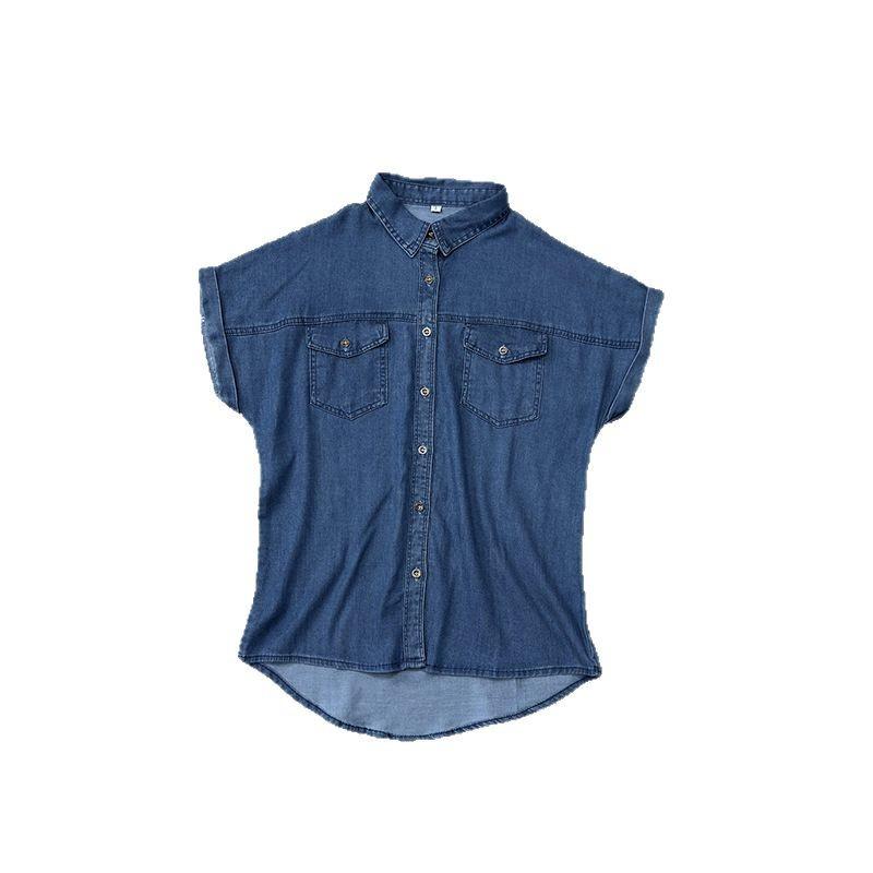 

Retro Denim Tank Top, Small Shirt, Summer Wear, Commuter Loose Women s Top, Versatile Short-sleeved Denim Shirt L темно-синього кольору