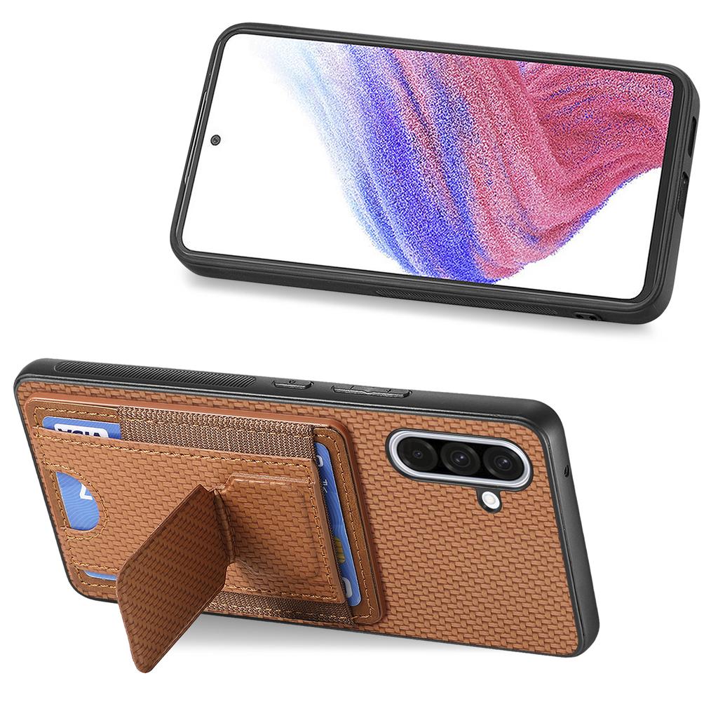 For Samsung Galaxy A36 5G Case with Card Holder Kickstand Fiber Pattern Leather Back Cover