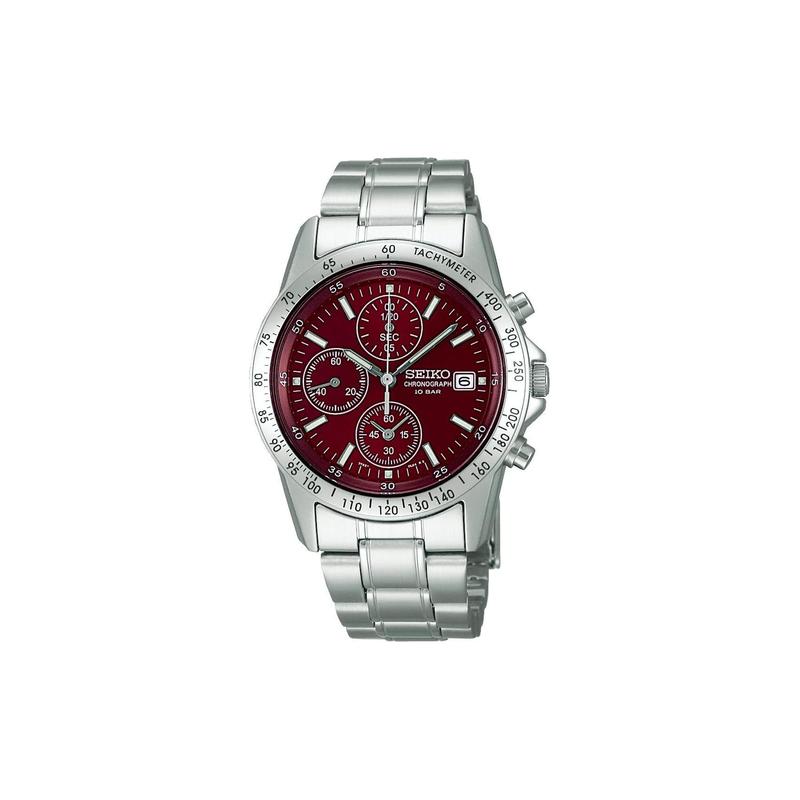 

SEIKO 100 meters waterproof Quartz Steel Strap men s watch red dial SBTQ045 синий