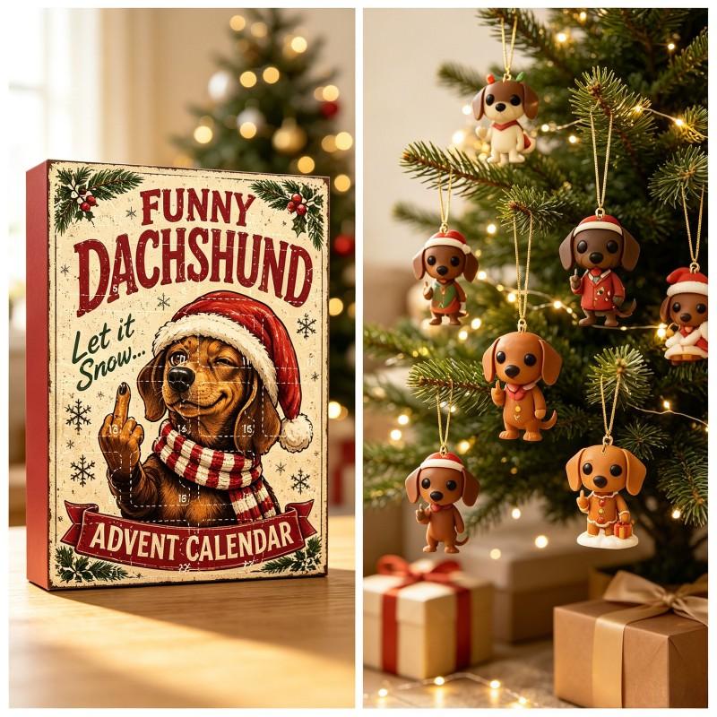 Fun Dachshund Advent Calendar Blind Box 24 Cartoon Charms Christmas Countdown Dog Ornaments