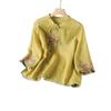 Summer  Women's Loose Embroidery Shirt Artistic Ethnic Style Retro Seven Quarter Sleeved Shirt Top