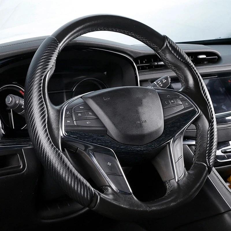 1Pair Car Steering Wheel Cover Carbon Fiber Universal Non-Slip Booster Protective Cover Auto Truck Sport Interior