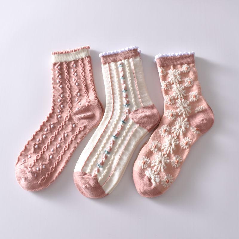 

5 шт./белые носки средней длины с цветочным принтом, женские модные японские носки туманного цвета, студенческие весенние лоли, тонкие носки JK, розовые, новинка 3pcs A