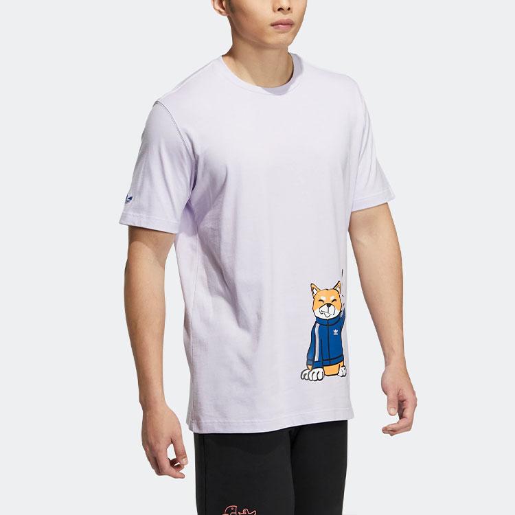 Adidas Originals Trefoil Cartoon Shiba Inu Print Sports Short Sleeve T-Shirt Men Tops Light-Purple H49576