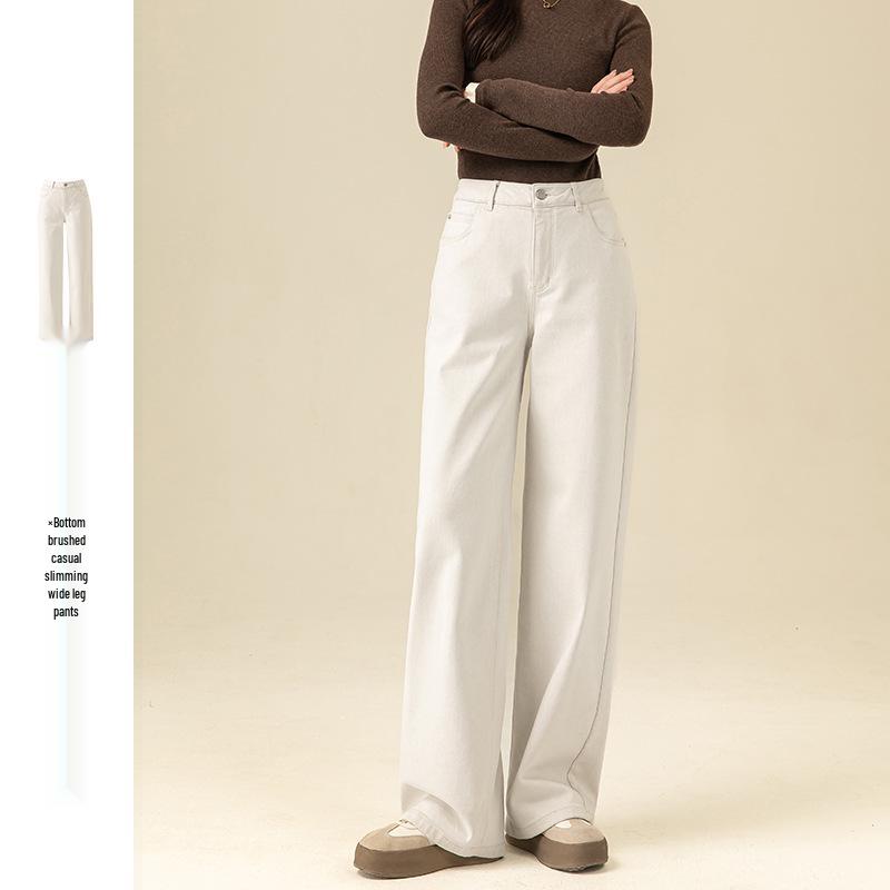 

Женские 2024 Зимние Белые Узкие Прямые Широкие Джинсы на Флисе 33 грязно-белый