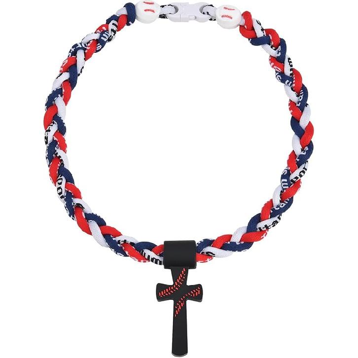 Ожерелья с бейсбольной тематикой для мальчиков, Бейсбольное ожерелье Тройной плетеный шнур Ожерелье с крестом-торнадо Спортивное титановое ожерелье Бейсбольное ожерелье-шнурок Old flag