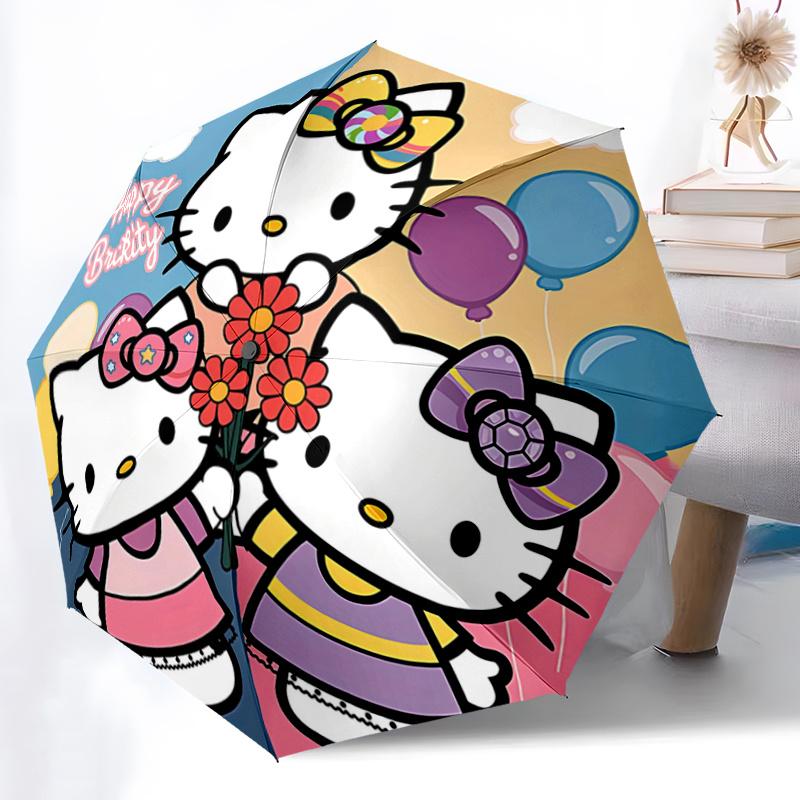 1pc Hello Kitty Happy BruiKity Bouquet with Automatic Open Close Umbrella, Portable Tri-Fold Design, 8-Bone Iron Frame Outdoor Umbrella, Perfect Gift