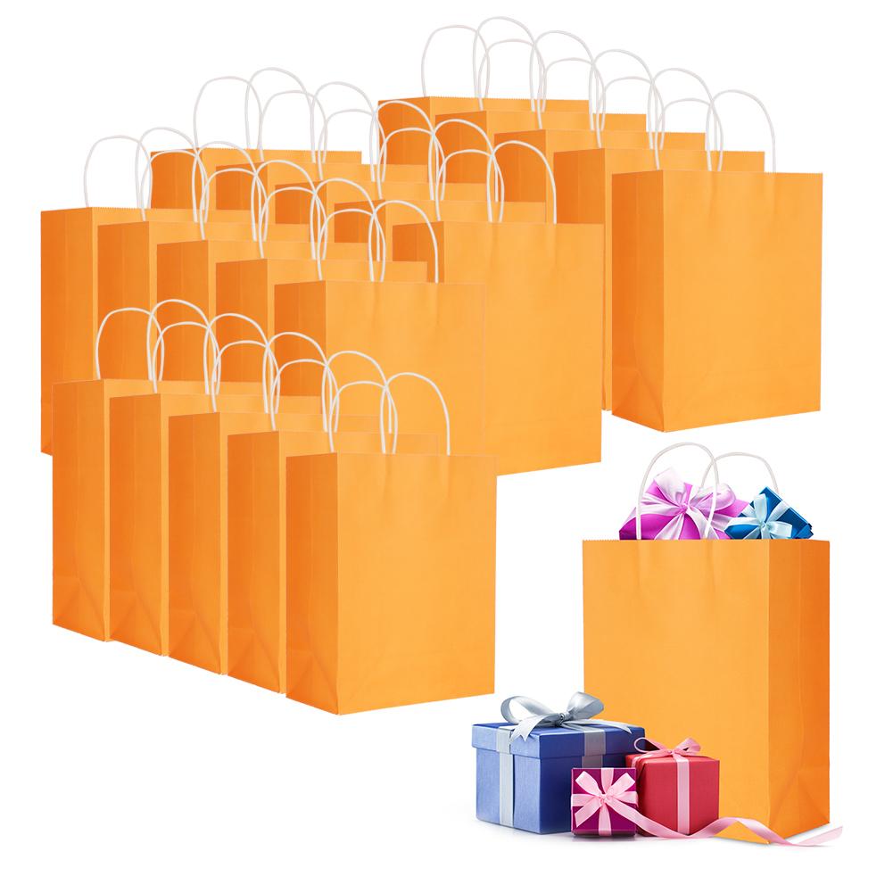 Eco‑Friendly Portable Kraft Paper Bag Shop Clothes Packaging Gift Bag (M 21 x 11 x 27.5cm)(Orange )