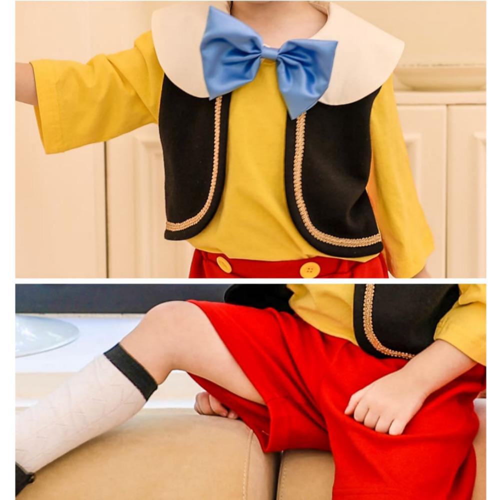 Mini Set de costume pentru băiat Pinocchio - Set de 3 piese pălărie, tricou și pantaloni pentru Halloween și petreceri de zi de naștere