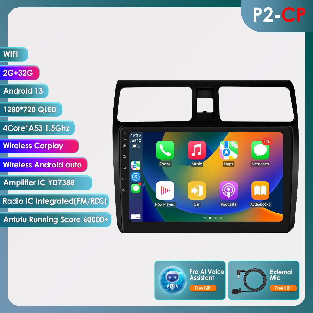 OSSURET Carplay 4G 2 Din Android 13 Car Multimedia Player for Suzuki Swift 2005-2010 Navigation GPS AutoRadio Stereo DSP BT SWC DVR Cam