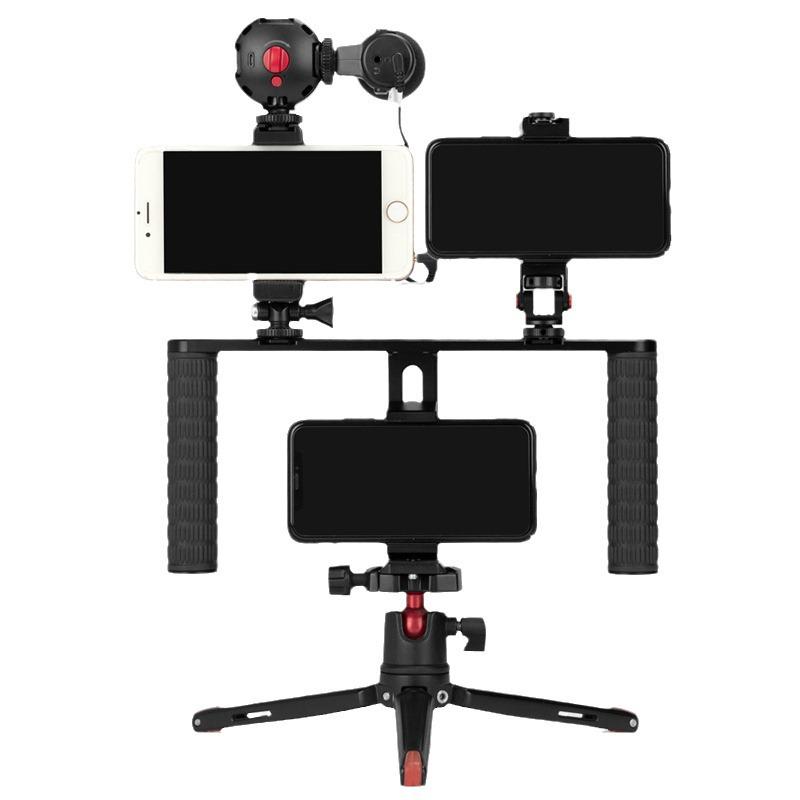 Manjike Portable Aluminum Phone Cage with Light and Mic for Live Streaming