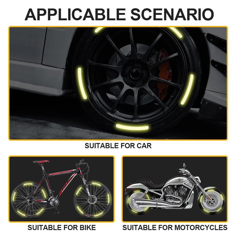 Reflective Warning Stickers For Car Wheels 20pcs Universal Luminous Decorative Strips For Motorcycles And Bicycles