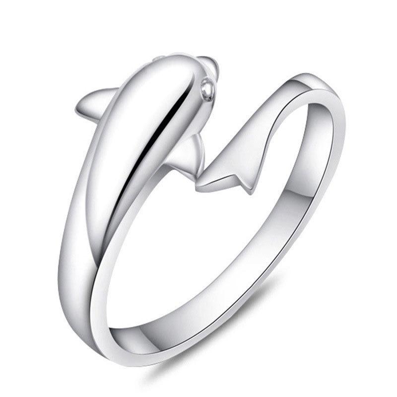 S925 Sterling Silver Romantic Dolphin Love Open Ring Korean Dolphin Ring Ornament