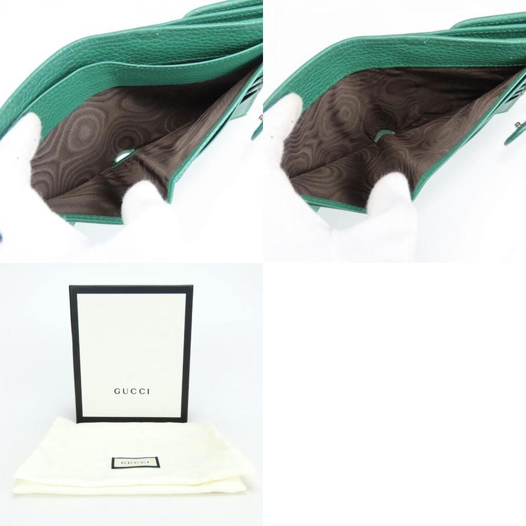 Used GUCCI Bifold Wallet Interlocking 615525 Leather Green Everyday Use