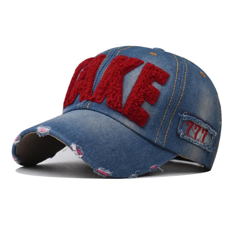 Men's and Women's TAKE Denim Baseball Caps, Washed Large Embroidered Denim Caps, Simple and Versatile Hats