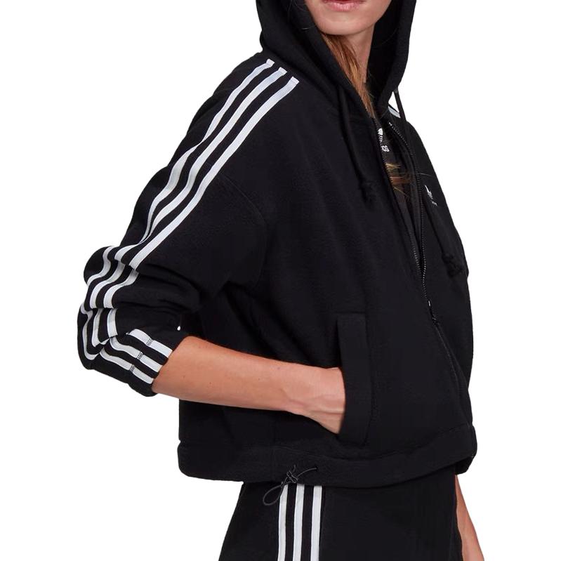 adidas Logo Casual Hooded Striped Windbreaker Jacket Women Jacket Black GN2811