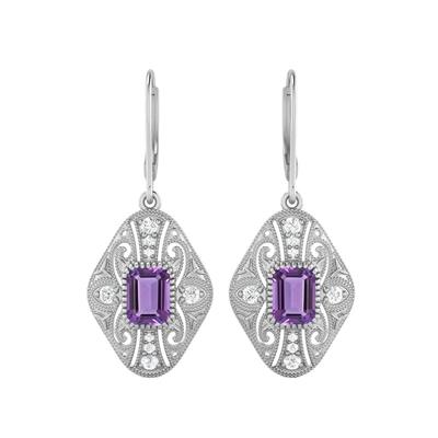 Amethyst Filigree Dangle Women Wedding Earrings-925 Sterling Silver