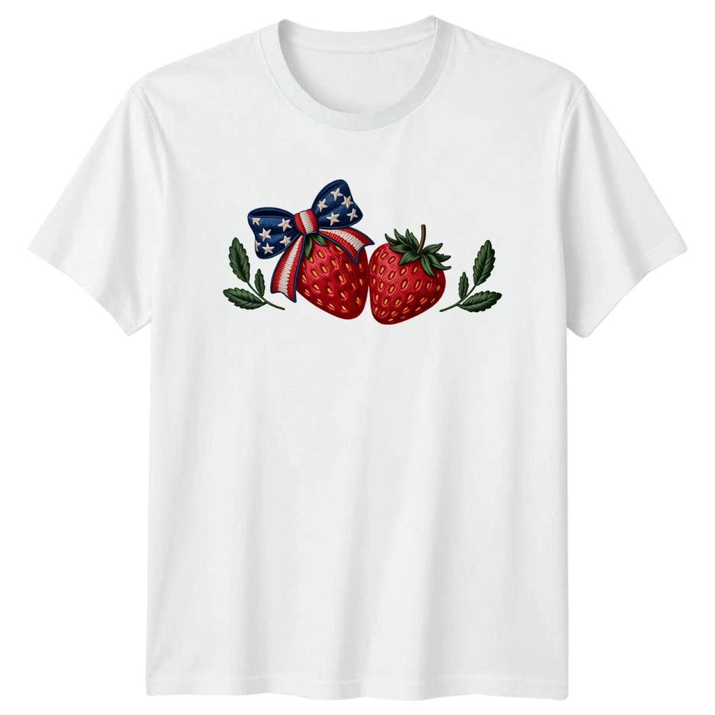 Patriotic Strawberry Bow Unisex T Shirt 4th Of July Gift