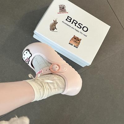 Borsa estiva carina semplice cartone animato testa di Hello Kitty Mary Jane scarpe singole da donna versione coreana di moda sandali traspiranti da esterno