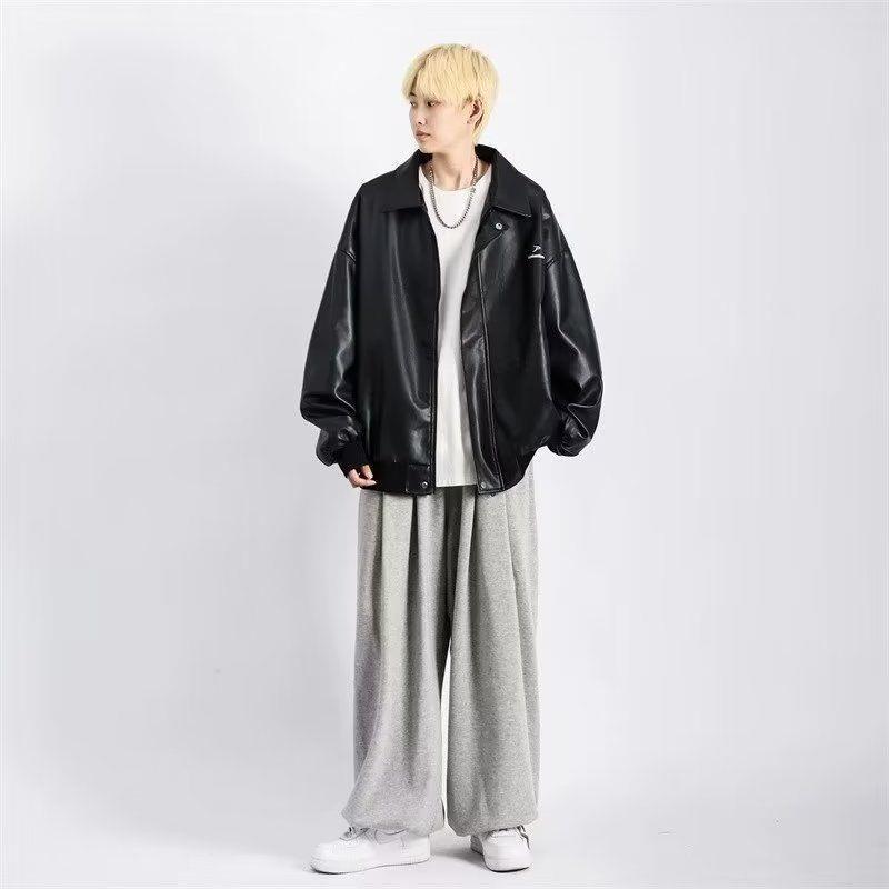 Модна чоловіча шкіряна мотоциклетна куртка в гонконгському стилі для осені та зими
