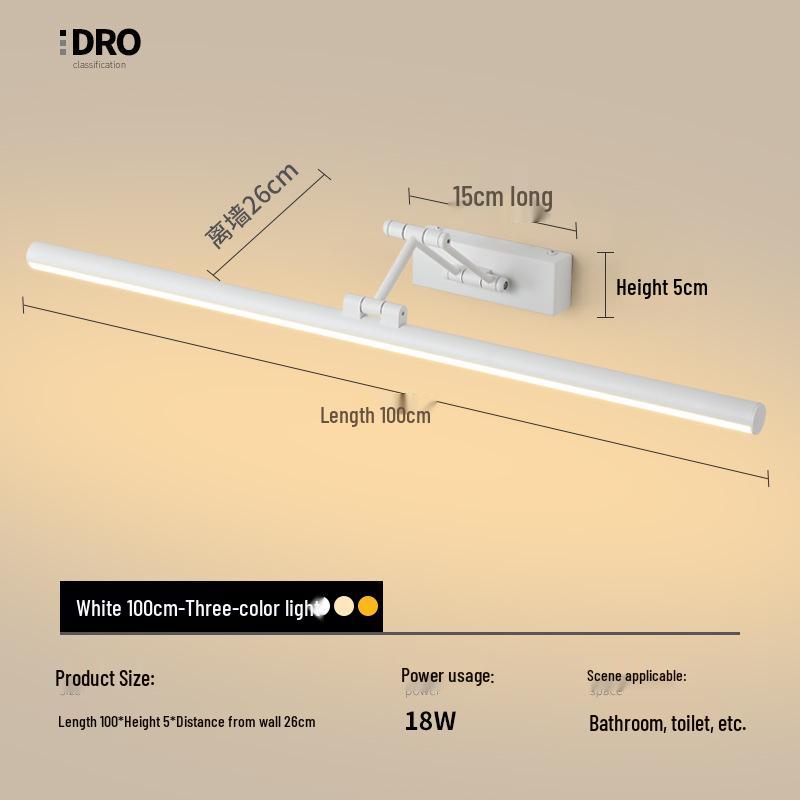 Nordic Minimalist LED Vanity Light: Punch-Free Bathroom Mirror Cabinet with Tricolor Makeup Lighting.