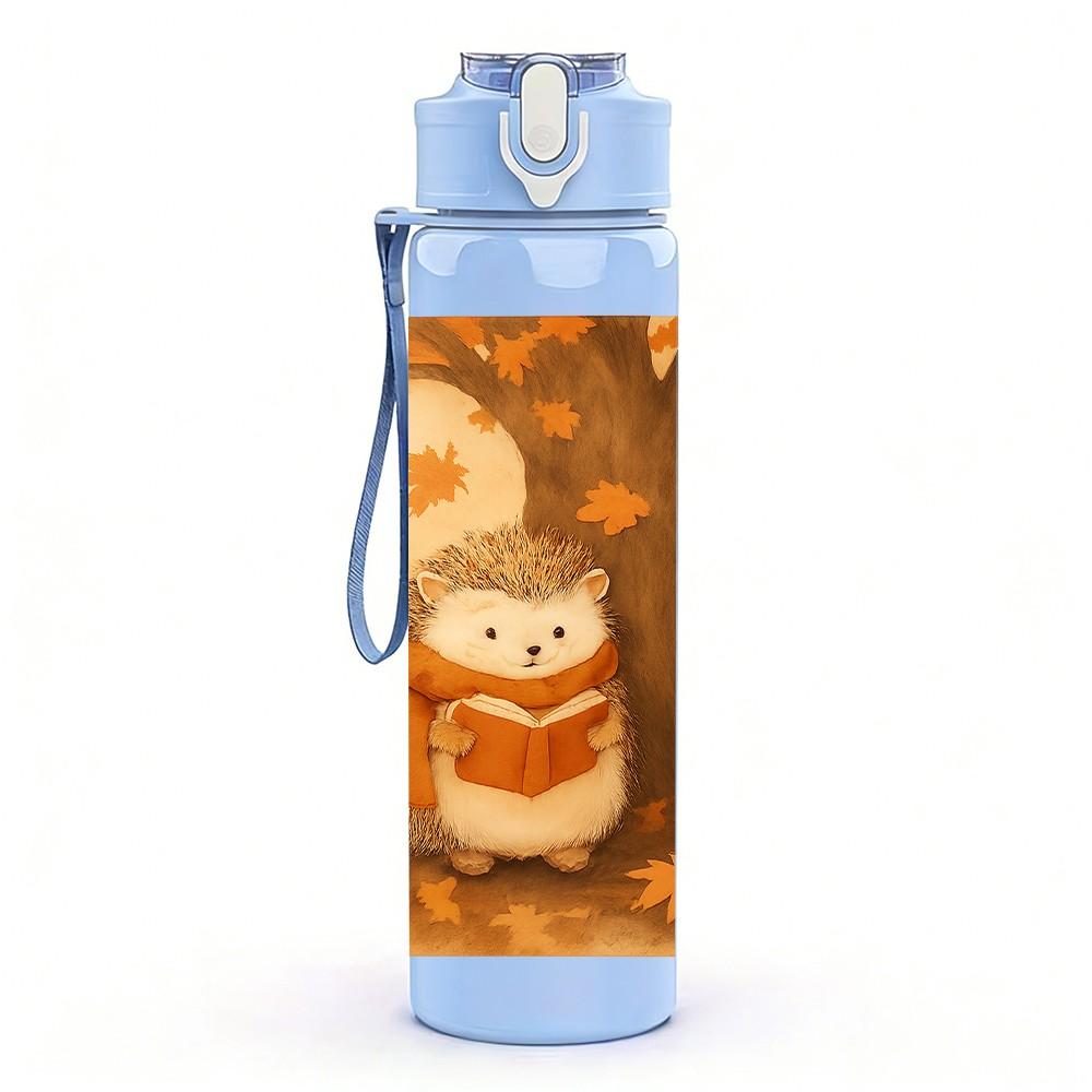 1PC Squirrel Autumn Fall Scene Print 750ml Color Plastic Sports Water Bottle Leakproof Flip Straw Lid Suitable for Sports Office Home Use