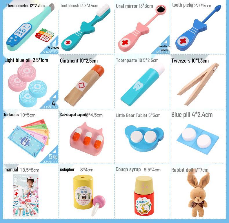 Wooden Toddler Doctor Kit: Nurse Bag Pretend Play Toy Set