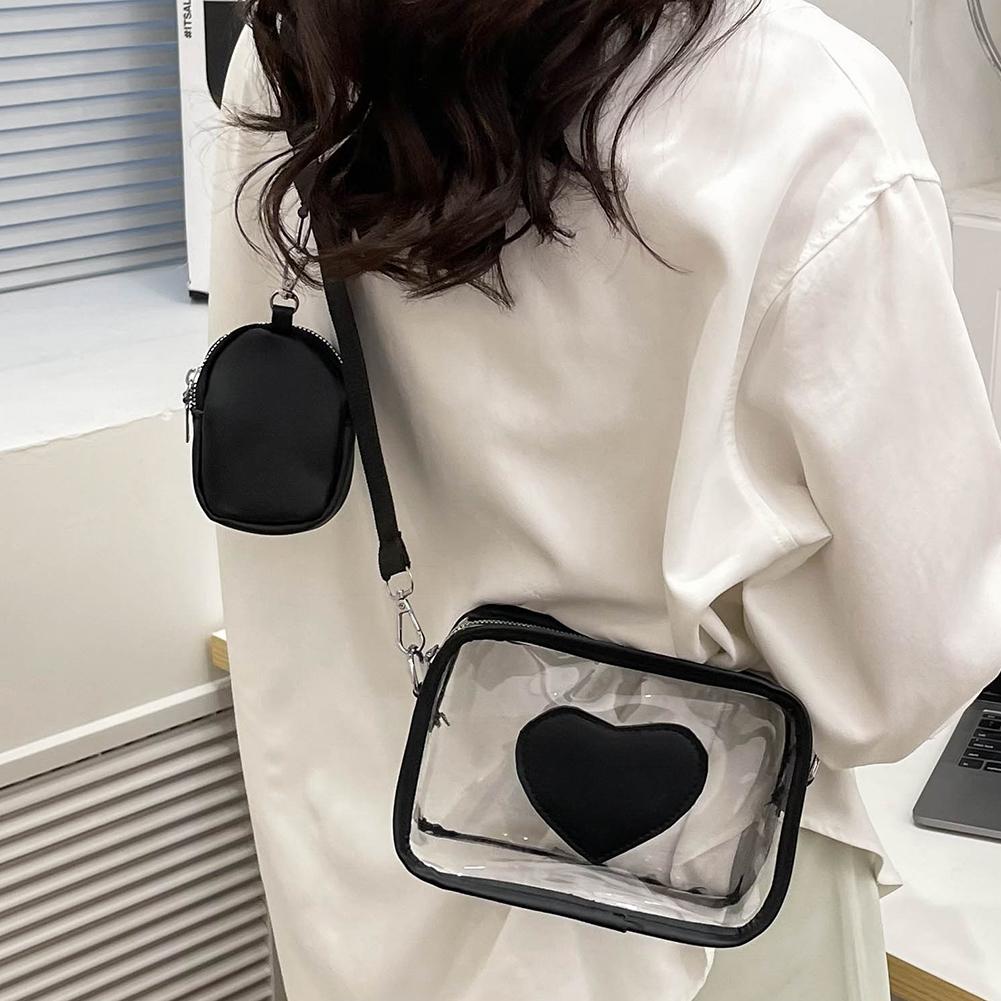 Průhledná PVC taška Crossbody Fashion Love Malá průhledná taška na telefon Přenosný voděodolný nastavitelný popruh Jednoduché pro dospělé teenagery