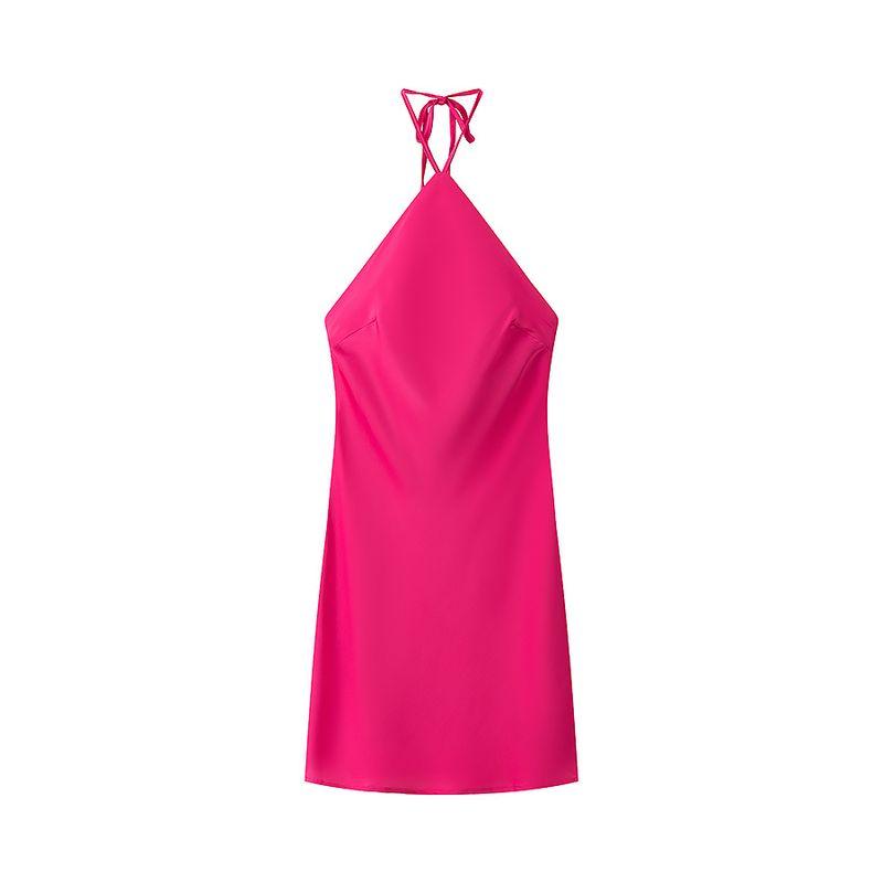 Zab Autumn New Women clothes Western Style French style Hanging Neck Satin Dress