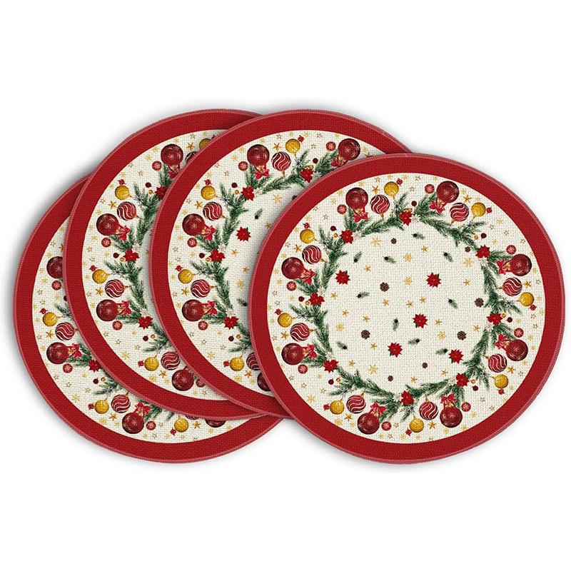 Festive Style Christmas Round Placemats - 4-Piece Set for Holiday Table Decor