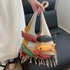Borsa Grande Capacità Borsa a Shopper Lavorata a Maglia Pesce 3D, Borsa a Spalla Patchwork con Frange, Regalo Creativo per Donne Borsa Boho Colorata per il Pendolarismo Quotidiano