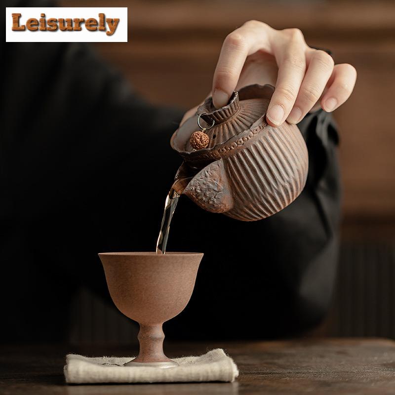 120ml Retro Old Rock Mud Teapot Japonská hrubá keramika Pruhovaná ruční konvice Čajová konvice Konvice Nádobí Příslušenství Ornamenty