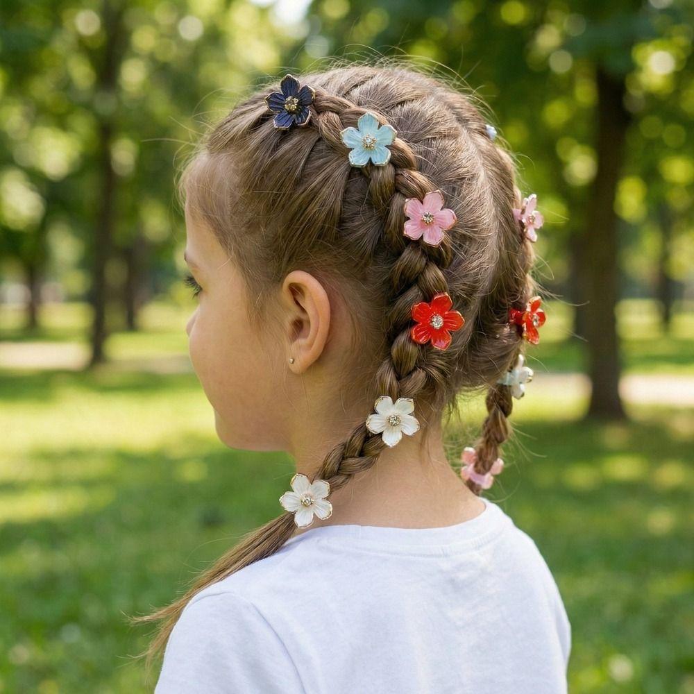 10pcs Durable Floral Elastic Hair Ropes High Elasticity Braiding Elastic Rubber Bands  Leisure