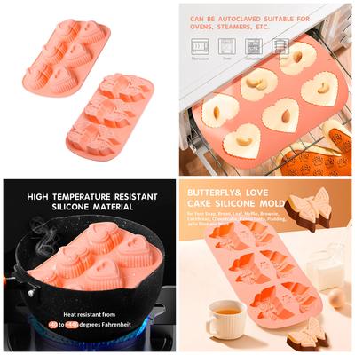 6-Hohlraum Herz-/Schmetterlingsform Silikonform Fondant Mousse Kuchen Dekorationswerkzeug zur Herstellung von Schokolade Bonbons Seife