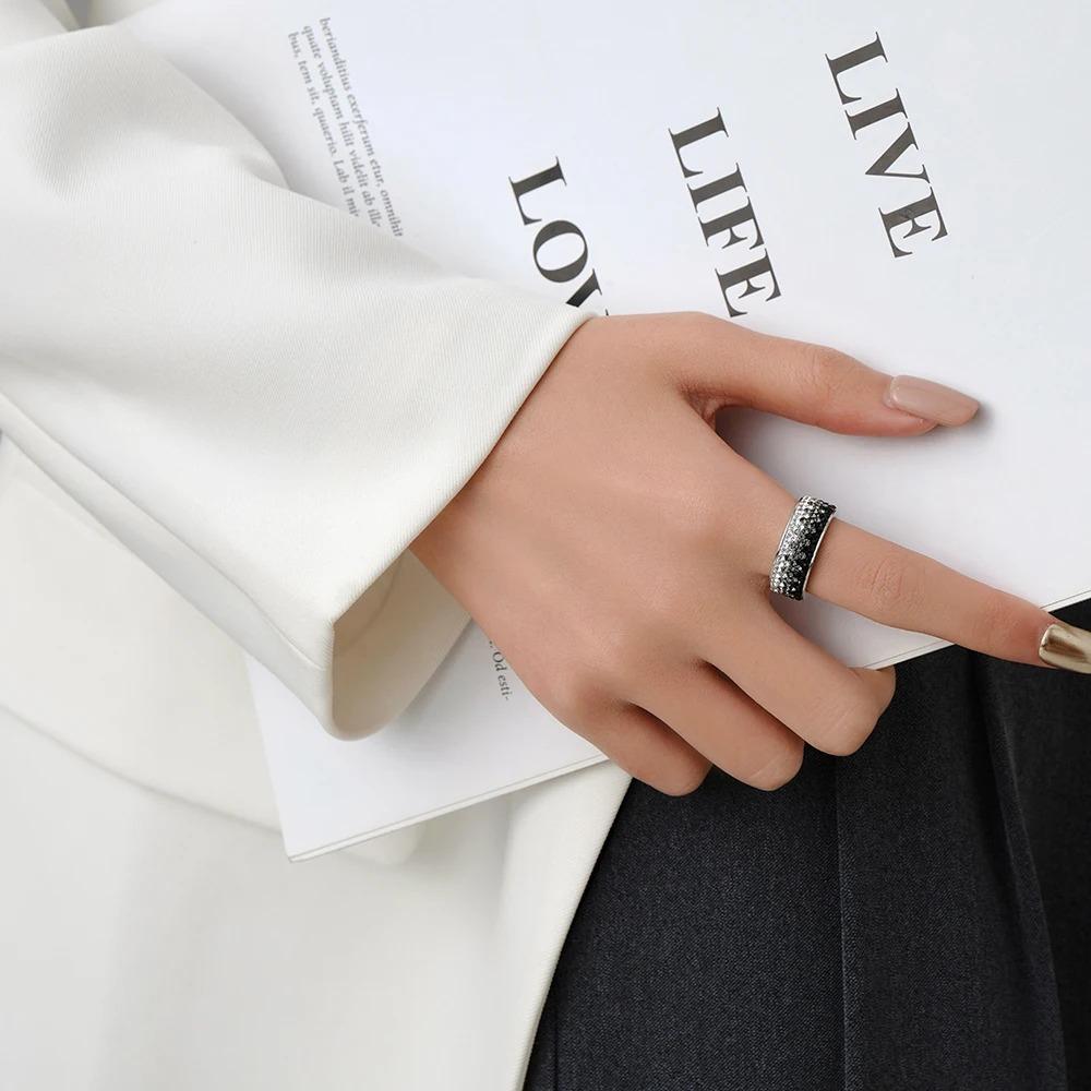 8mm Fashion Zircon Inlaid Gradient Ring for Women Men Stainless Steel Exquisite Ring Jewelry Party Birthday Gift Wholesale