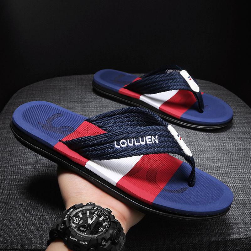Fashion Slippers Men's Summer Fashion Stripe Anti Slip Wear-resistant Sandals Outdoor Leisure Beach Flip Flops