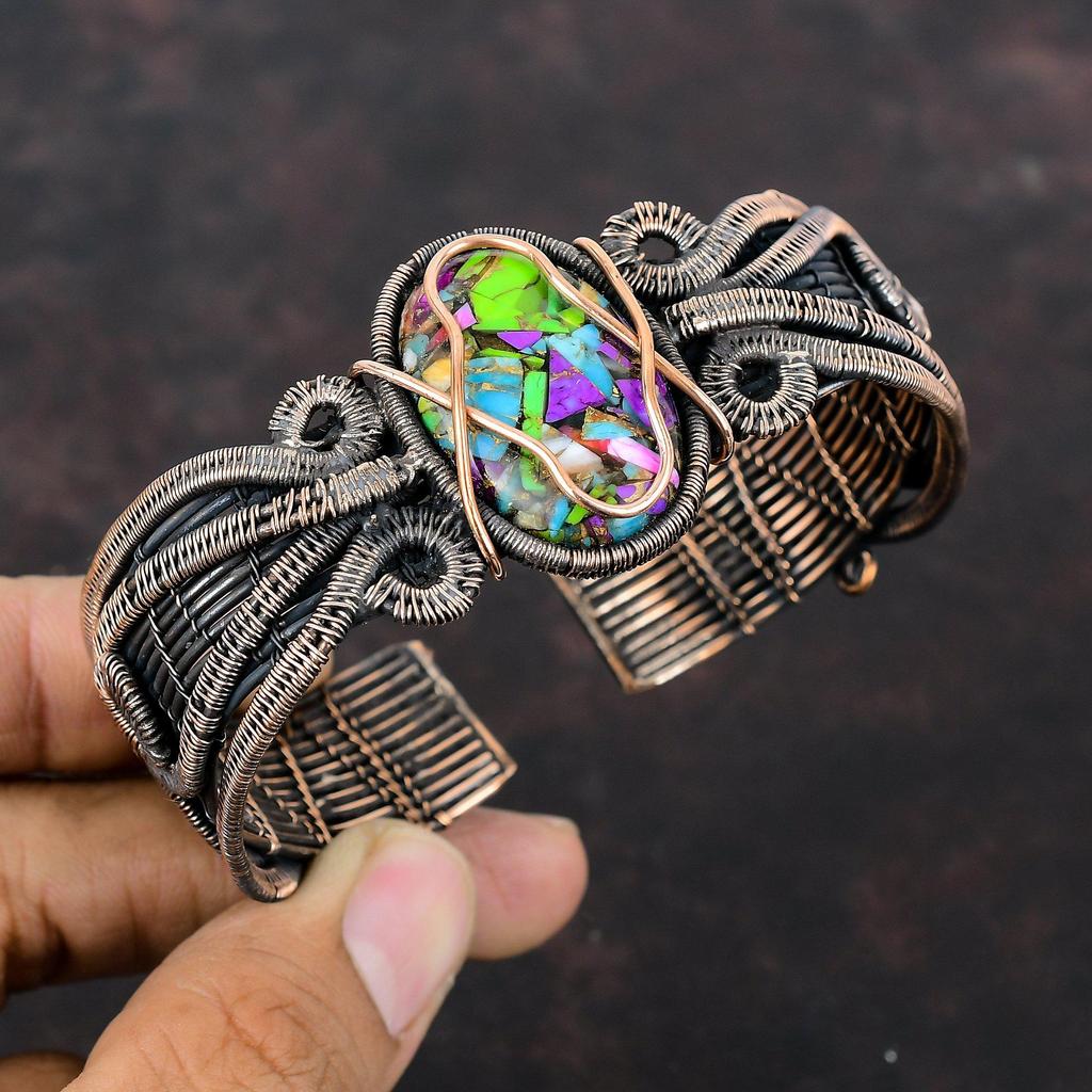 Fiesta Kingman Turquoise Bangle Copper Wire Wrapped Cuff Bracelet Multi Copper Turquoise Bangle Adjustable Bangle Handmade Gemstone Jewelry